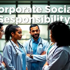 Diverse employees collaborating in a sustainable office environment
