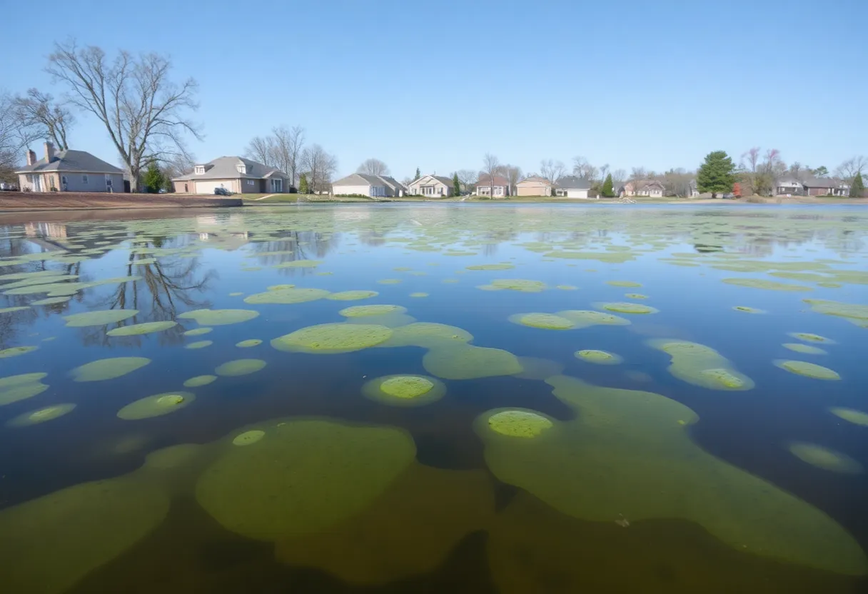 Lake in Harrison Township with algae bloom