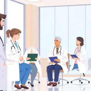 Healthcare professionals discussing patient care