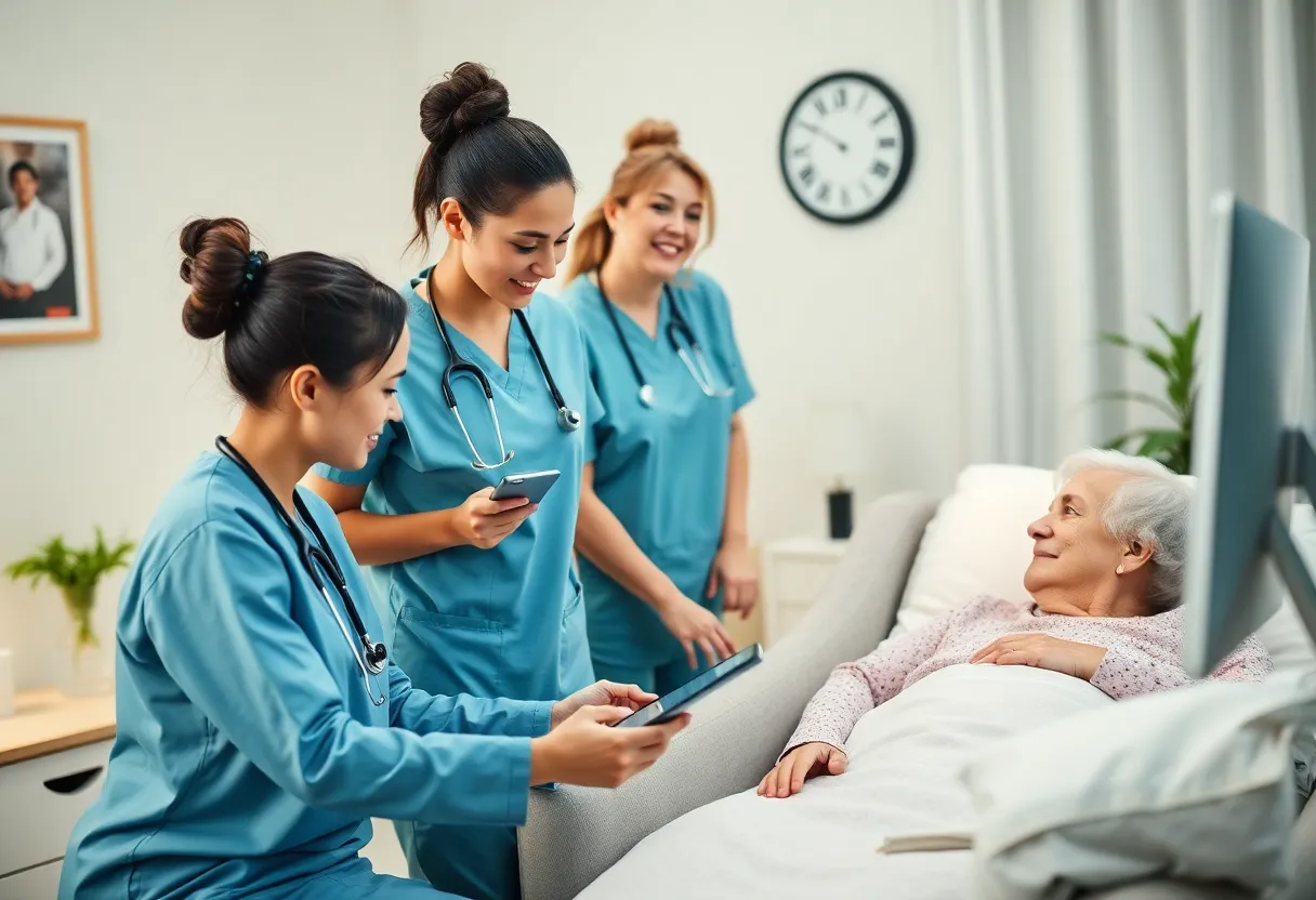 Home health nurse with patient at home