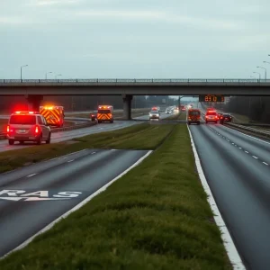A tragic car accident scene on Interstate 275 with emergency responders present.