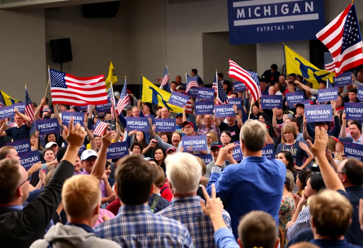 A campaign rally in Michigan with supporters of a gubernatorial candidate.