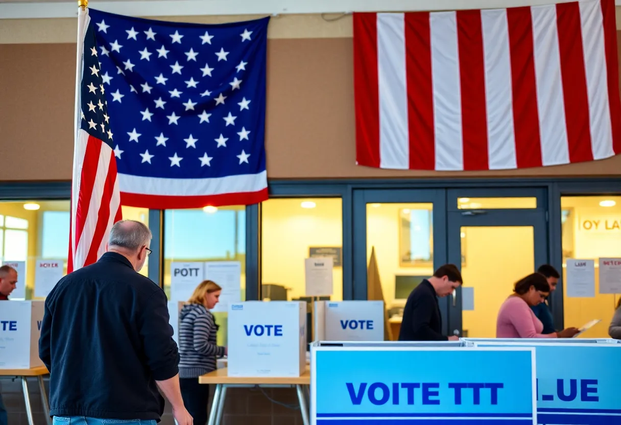 Political campaign scene featuring voters and a law office.