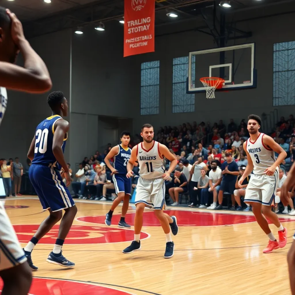 Lansing Community College basketball players during a championship game