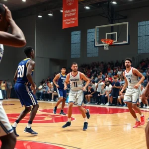 Lansing Community College basketball players during a championship game