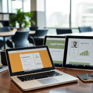 A concept image showing various devices displaying a legal management app interface.