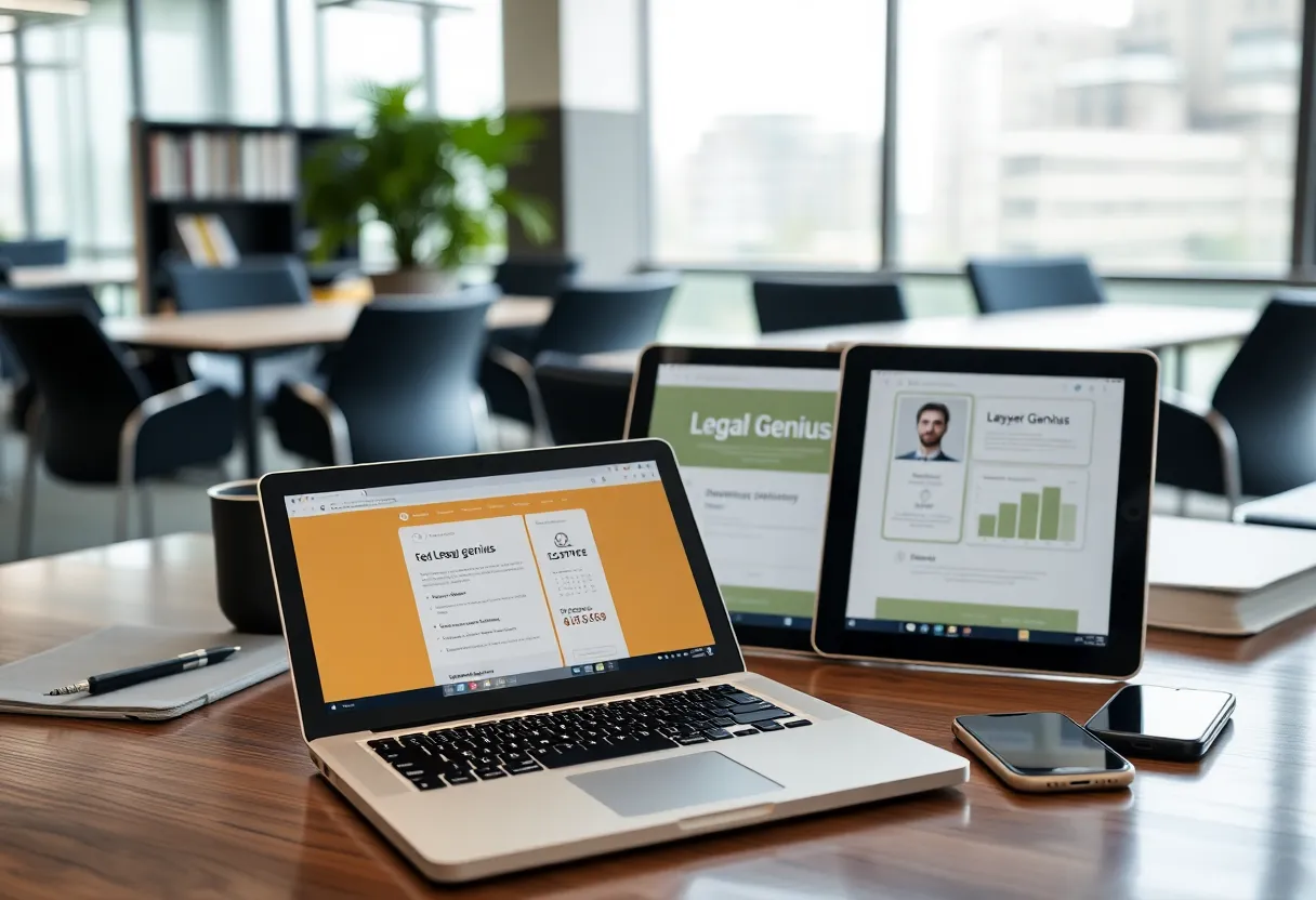A concept image showing various devices displaying a legal management app interface.