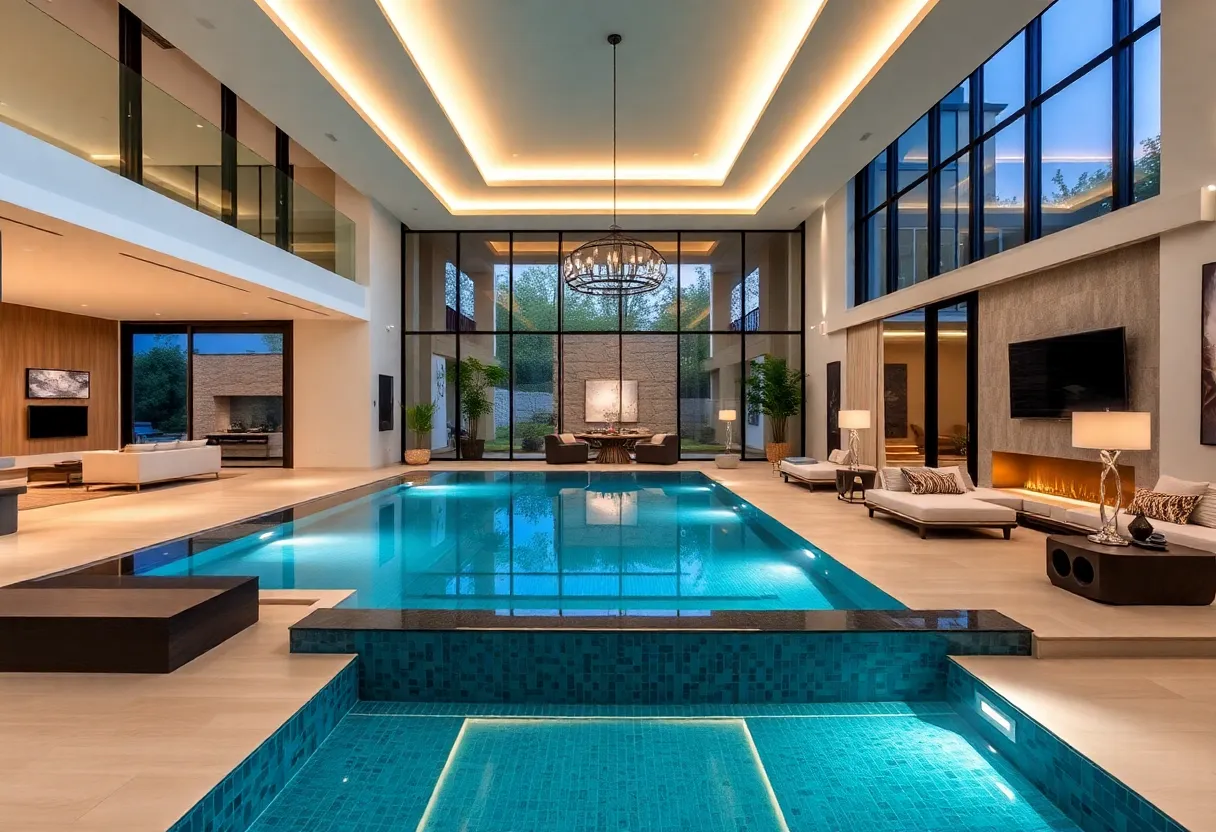 Exterior view of a luxury home renovated with modern features, showcasing an inviting entrance and landscaped surroundings.