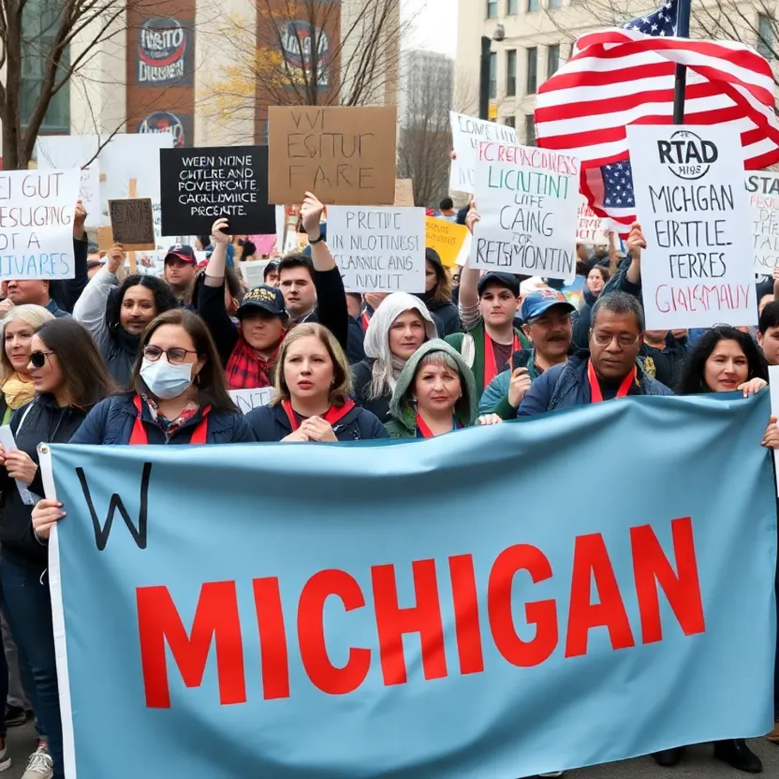 Crowd of protesters at the Hands Off! Day of Action in Michigan
