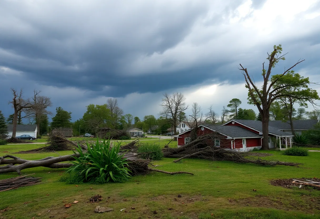 Aftermath of a tornado in Michigan, showing destruction and chaos