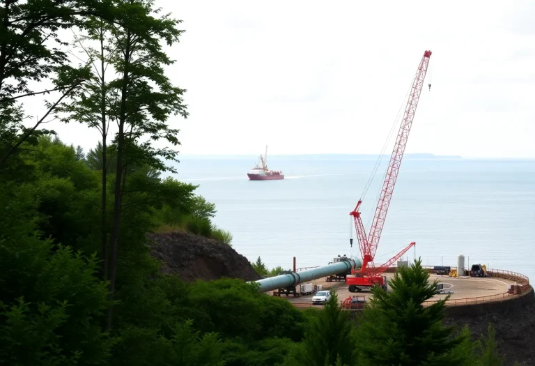 Construction site for the Michigan pipeline tunnel project under the Straits of Mackinac