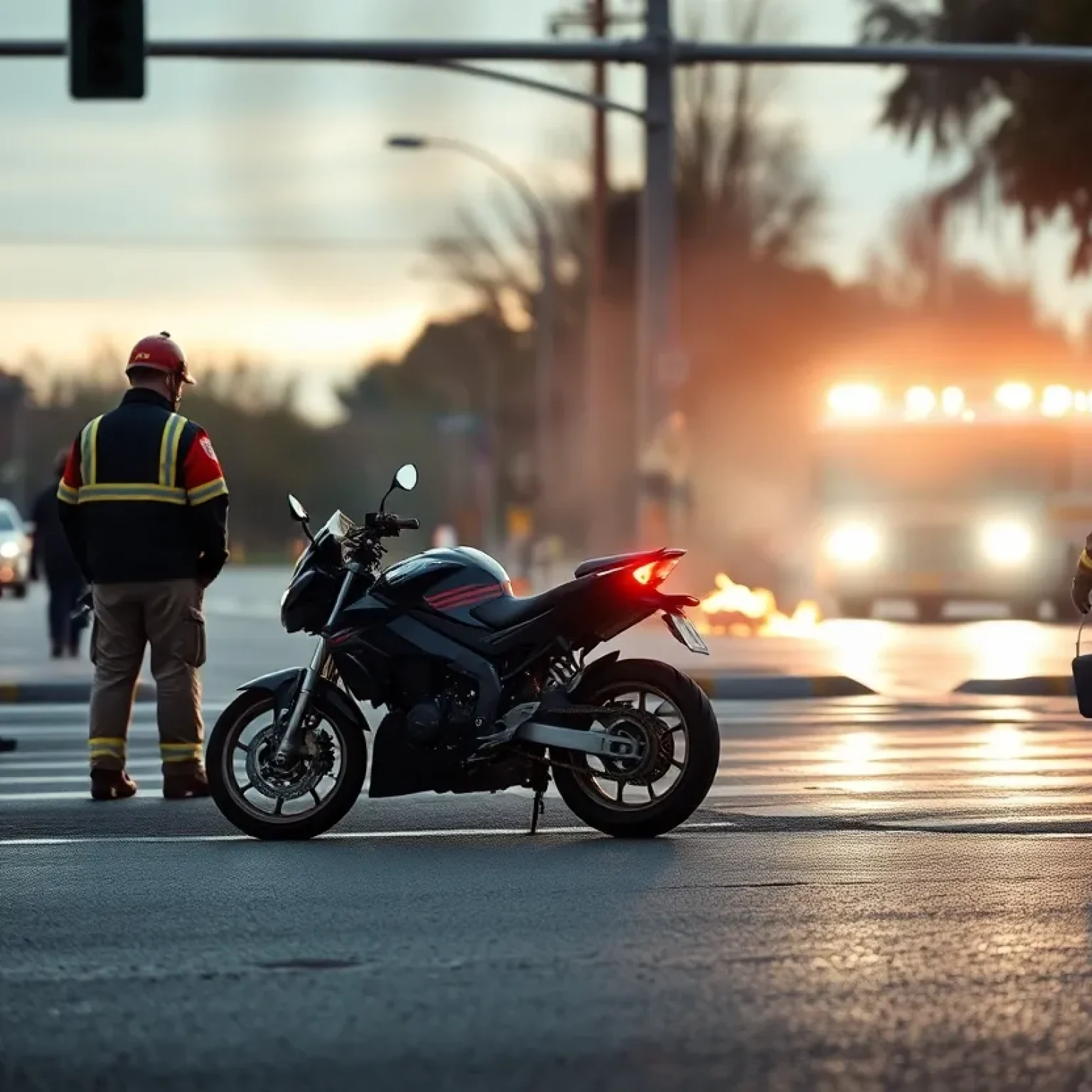 Emergency responders at a motorcycle accident scene