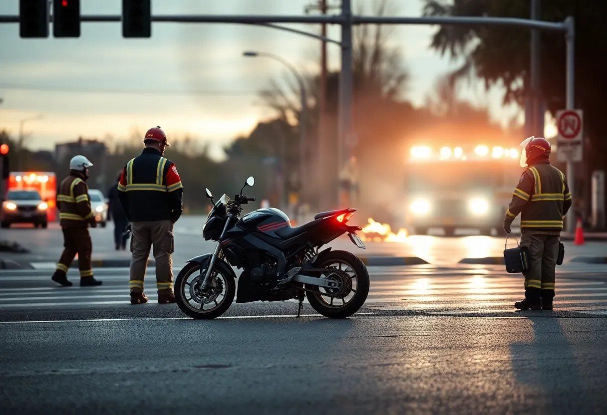 Emergency responders at a motorcycle accident scene