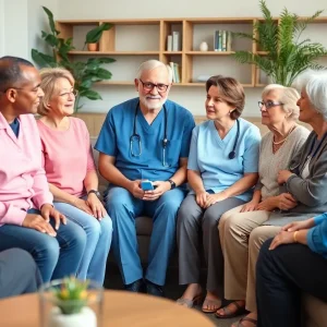Diverse patients and healthcare professionals discussing clinical trials