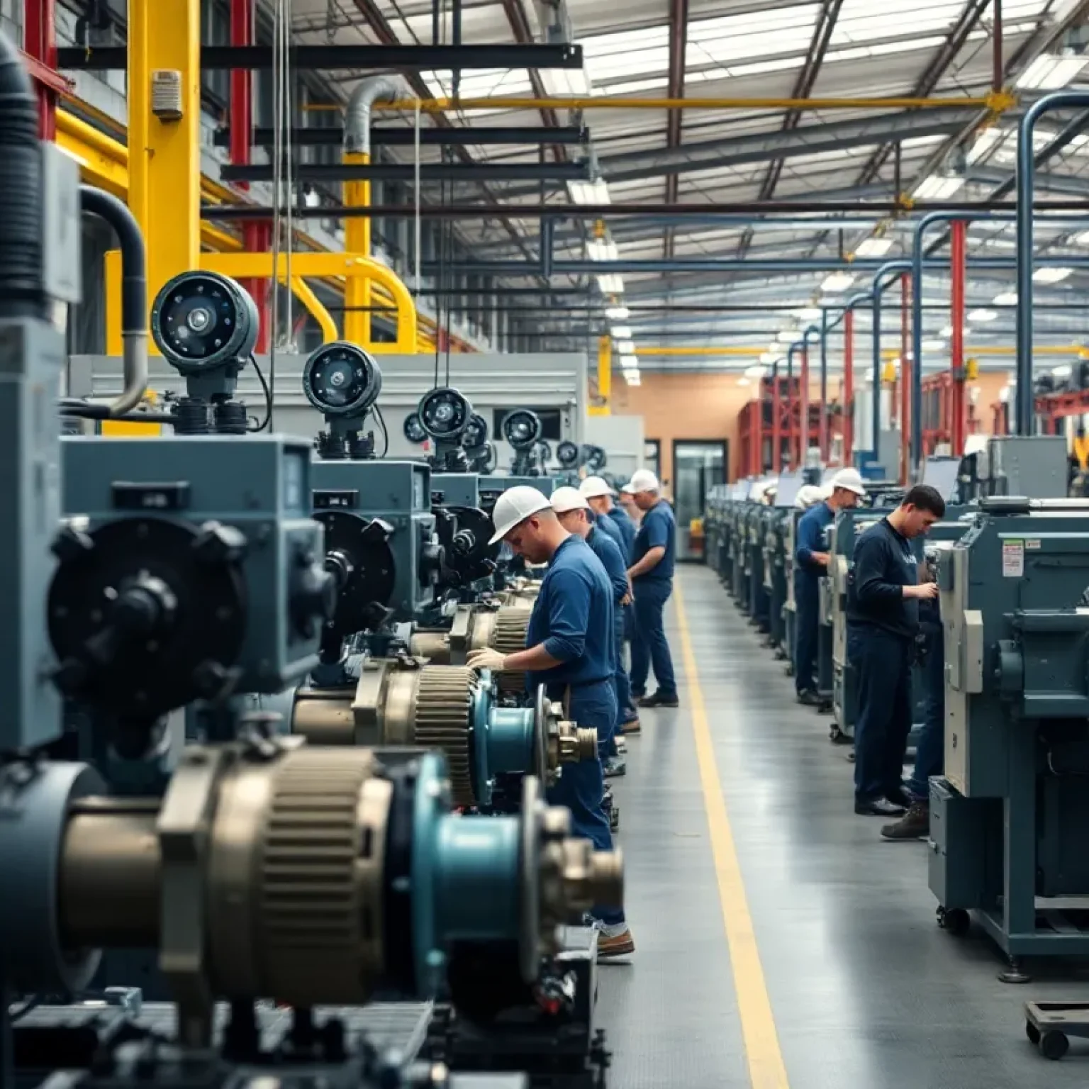 Manufacturing workers operating advanced machinery in Michigan