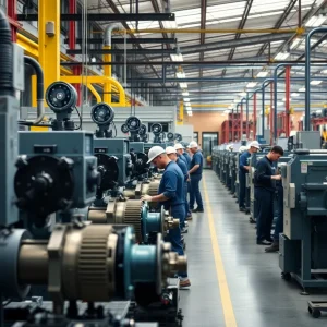 Manufacturing workers operating advanced machinery in Michigan