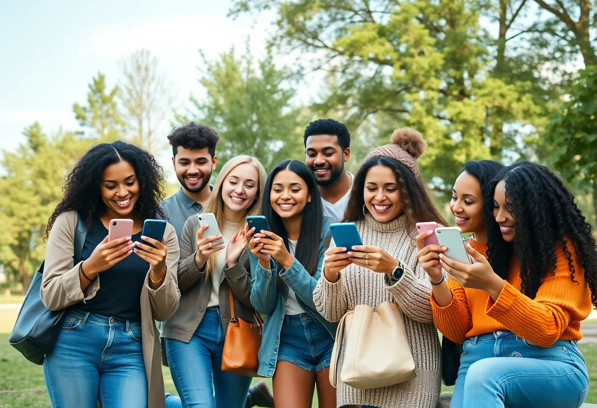 A diverse group of influencers creating content while promoting products, demonstrating influencer marketing.