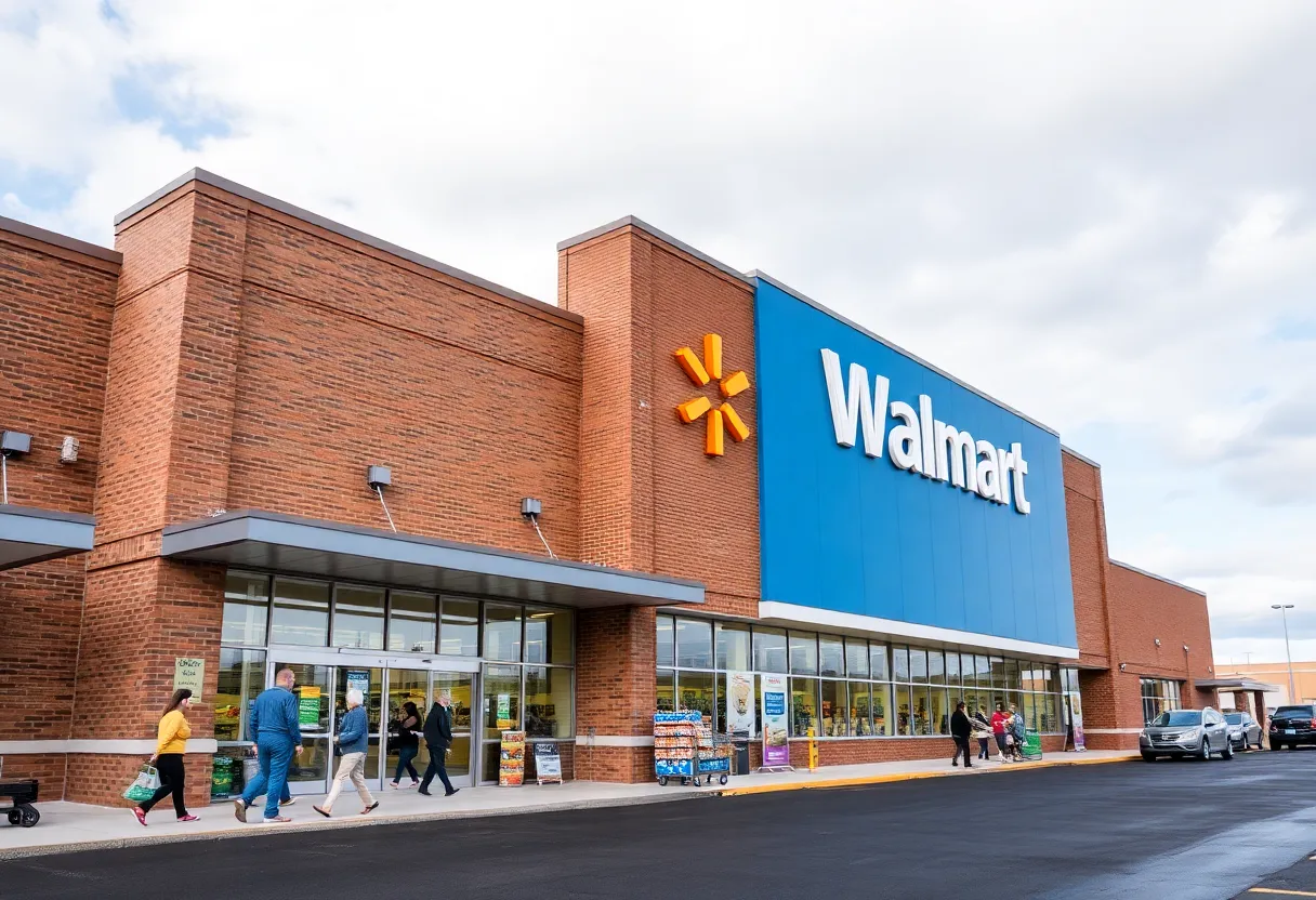 Exterior view of a renovated Walmart store in Michigan