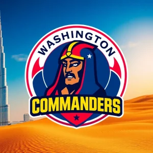 Washington Commanders logo with UAE landmarks